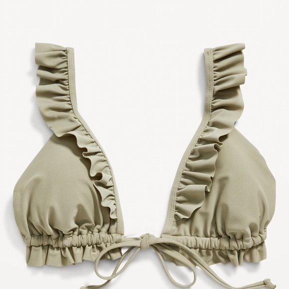 WT OLD NAVY Ruffle-Trimmed Triangle String Bikini Swim Top Color: Birch Leaf - Picture 1 of 8